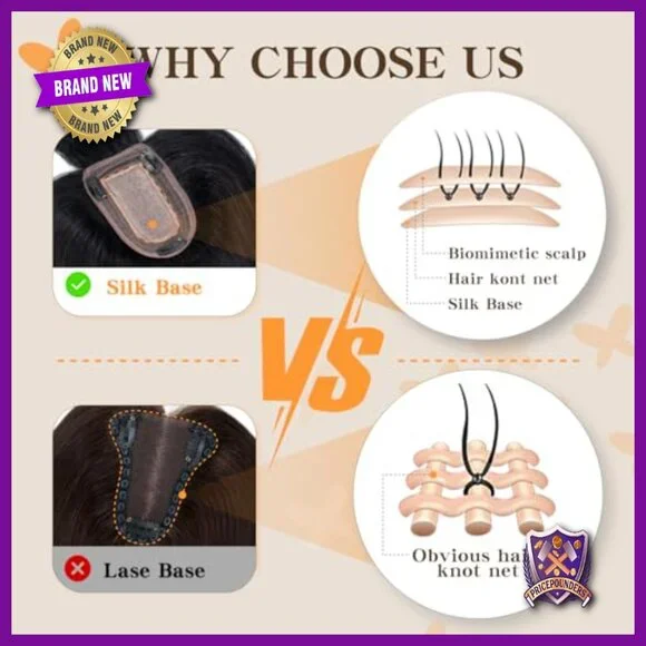 Human Hair Topper 8 Inch 150% Density Silk Base No Tangle Smooth - Picture 2 of 6